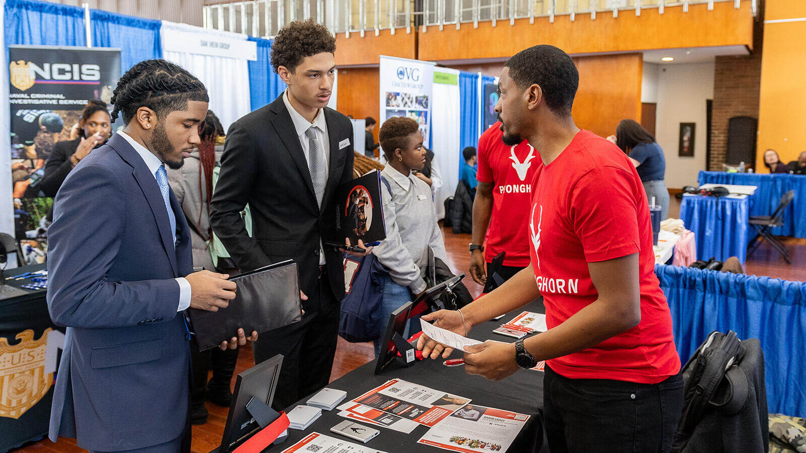 Howard students discussing careers at a networking event