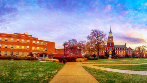 Howard University campus at sunset.