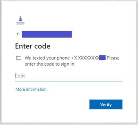 Microsoft verification code entry field
