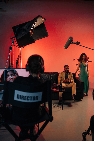 A television show set seen from the director's chair.