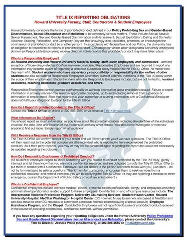 One-page guide to Responsible Employee reporting obligations at Howard University.
