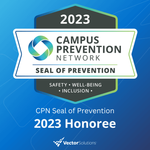 2023 Campus Prevention Network Seal of Prevention: Safety, Well-Being, Inclusion. 2023 Honoree. Vector Solutions.