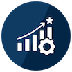 Icon with curve going up above bar chat representing operational efficiency